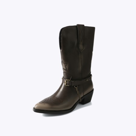 Knight style pointed leather women's boots