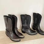 Knight style pointed leather women's boots