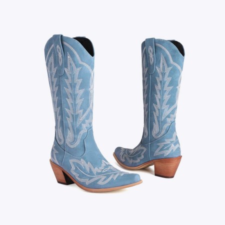 leather embroidered square toe boots