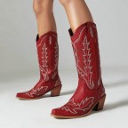 leather embroidered square toe boots