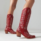 leather embroidered square toe boots