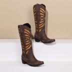 Pointed toe high calf hollow studded boots