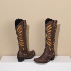 Pointed toe high calf hollow studded boots