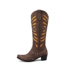 Pointed toe high calf hollow studded boots