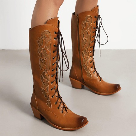 Vintage embroidered suede mid-calf cowboy boots
