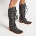 Vintage embroidered suede mid-calf cowboy boots