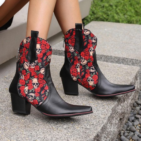Vintage embroidered print pointed toe cowboy western boots