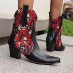Vintage embroidered print pointed toe cowboy western boots