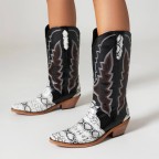 Premium leather embroidered faux snakeskin boots