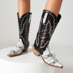 Premium leather embroidered faux snakeskin boots
