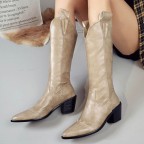 Genuine leather pointed toe over-the-knee boots