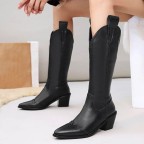 Genuine leather pointed toe over-the-knee boots