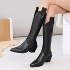 Genuine leather pointed toe over-the-knee boots