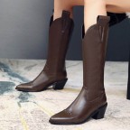 Genuine leather pointed toe over-the-knee boots