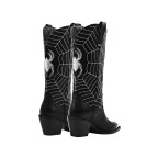 Black leather pointed round toe embroidered boots