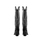 Black leather pointed round toe embroidered boots