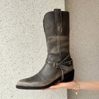 Genuine leather vintage pointed toe women's mid-calf boots