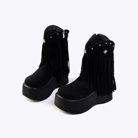 Pointed-toe tassel suede ankle boots
