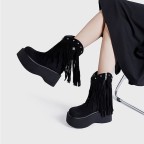Pointed-toe tassel suede ankle boots