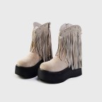 Pointed-toe tassel suede ankle boots