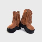 Pointed-toe tassel suede ankle boots