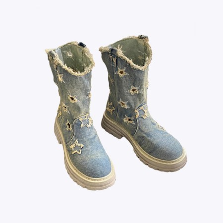 Thick cowhide leather zipper design women's boots