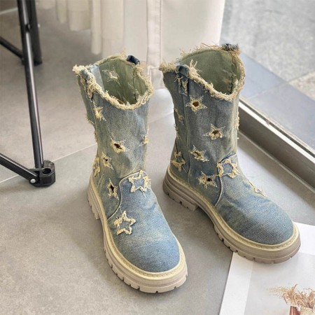 Thick cowhide leather zipper design women's boots