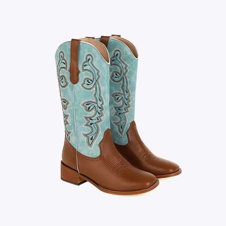 Cowboy brown square toe thick heel women's boots