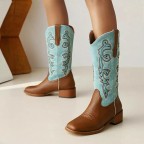 Cowboy brown square toe thick heel women's boots