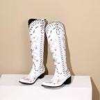 Women's punk denim square toe thick heel suit boots