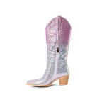 Pointed toe shiny mid-calf cowboy boots