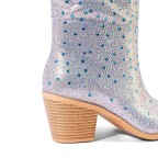 Pointed toe shiny mid-calf cowboy boots