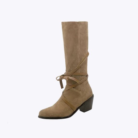 Foldable Suede Women's Knee-High Western Boots
