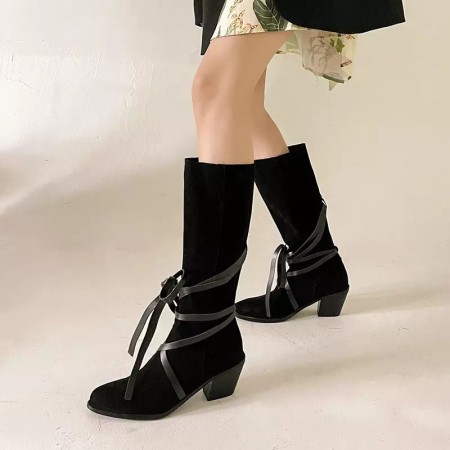 Foldable Suede Women's Knee-High Western Boots