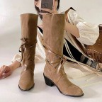 Foldable Suede Women's Knee-High Western Boots
