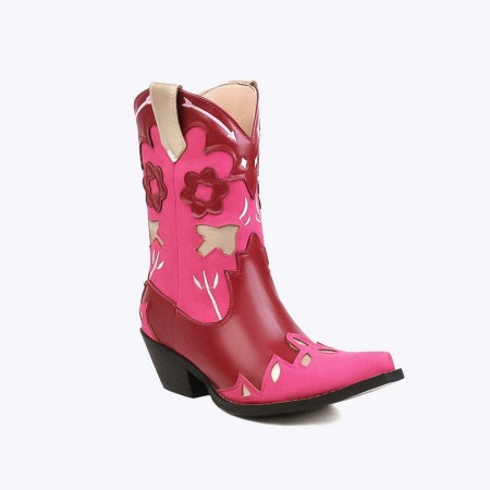 Women's pointed toe embroidered mid-calf boots