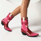 Women's pointed toe embroidered mid-calf boots