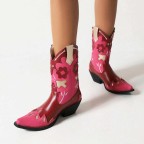 Women's pointed toe embroidered mid-calf boots