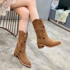 Women's Vintage Pointed Toe Knee-High Western Boots