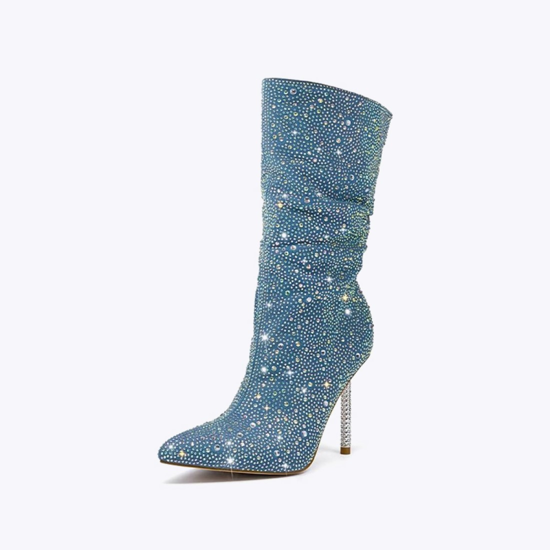 Women's High Heeled Denim Diamond Boots