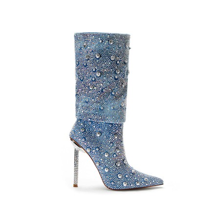 Women's High Heeled Denim Diamond Boots