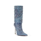 Women's High Heeled Denim Diamond Boots