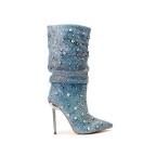 Women's High Heeled Denim Diamond Boots
