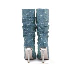 Women's High Heeled Denim Diamond Boots