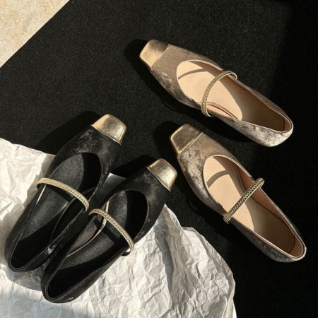 Single-strap square-toe PU casual shoes