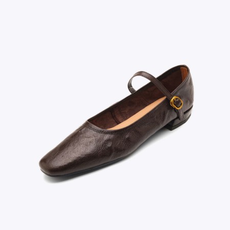 Single-strap sheepskin leather Mary Jane flats