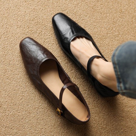 Single-strap sheepskin leather Mary Jane flats