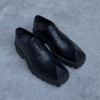 Women's square toe platform black leather loafers