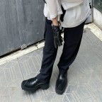 Black fur loafers with thick sole and round toe