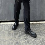 Black fur loafers with thick sole and round toe